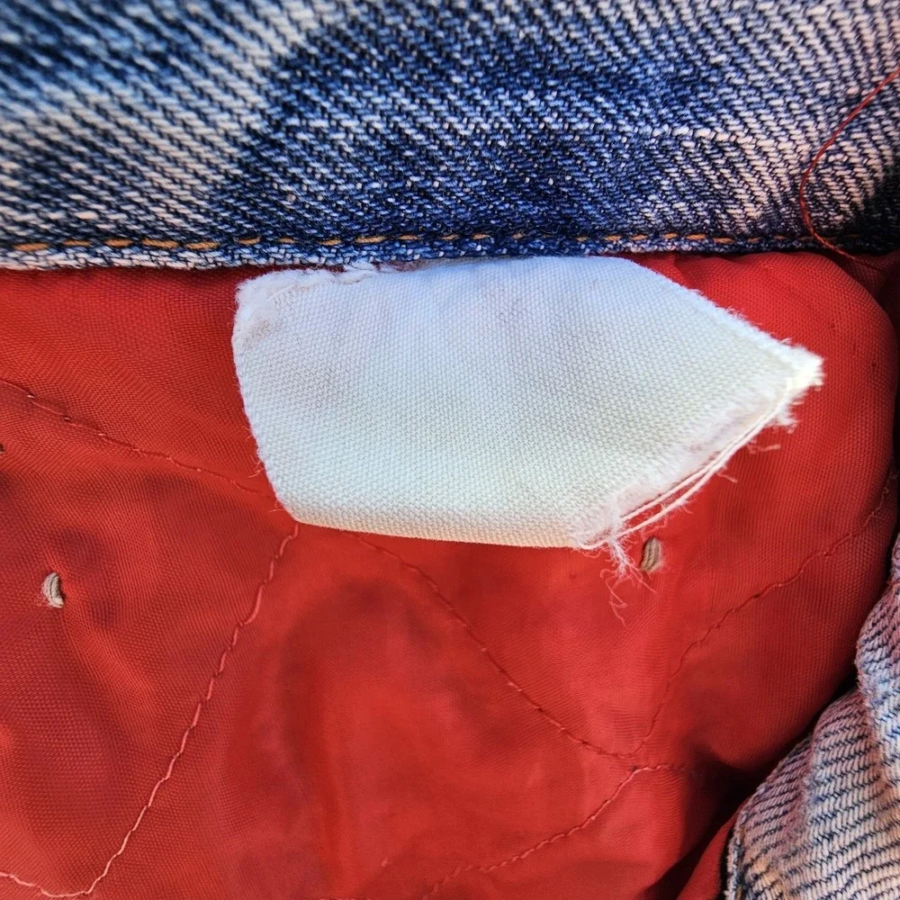 True VTG Lined Denim Trucker Jacket Type 3 Lg (Boxy) Faded And Stained Red Gut